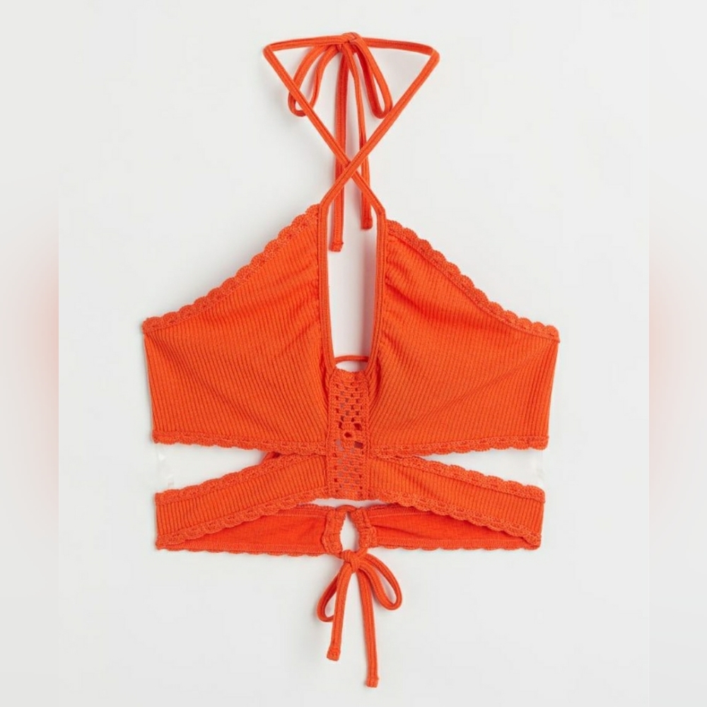 H&M Orange Ribbed Knit Cut Out Crop Top Size L - NWOT